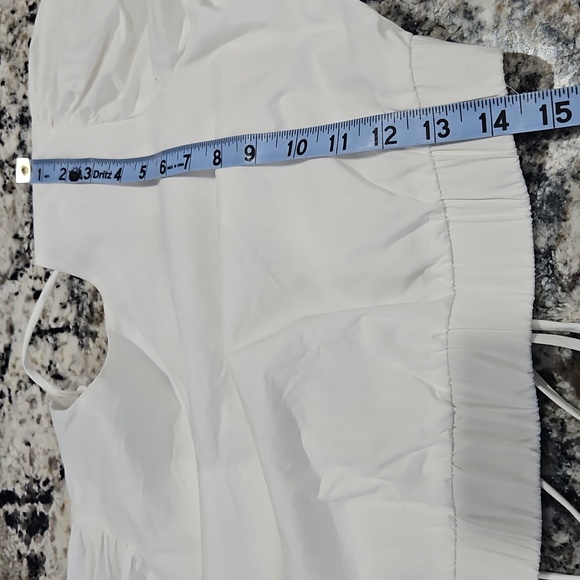 Glamorous White Crop Blouse with Tie Back and 3/4 Sleeves - Picture 5 of 5